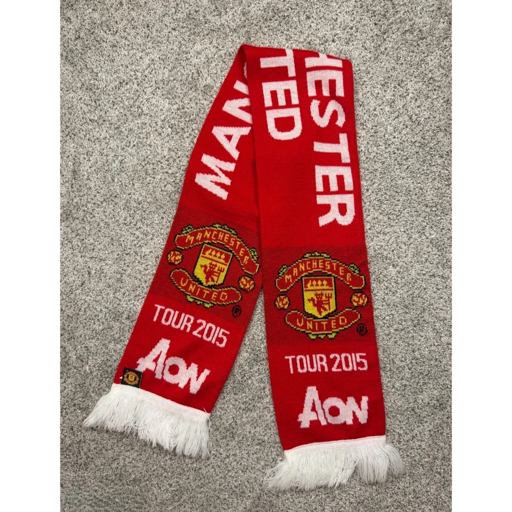 Manchester United Scarf Tour 2015 Red One Size Soccer Football Fan Gear Aon Logo